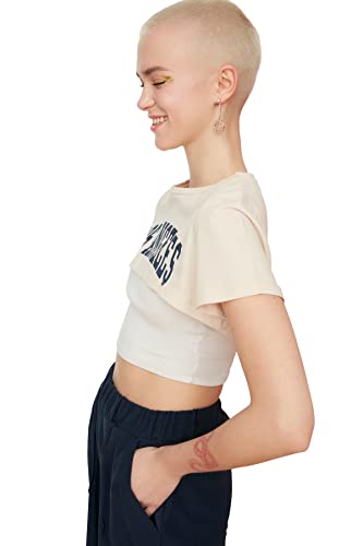 Trendyol-Stein-gedrucktes Crop gestricktes T-Shirt, Stein, von TRENDYOL