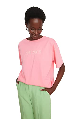 Trendyol-rosa bestickter Freund gestricktes T-Shirt, Rosa, von TRENDYOL