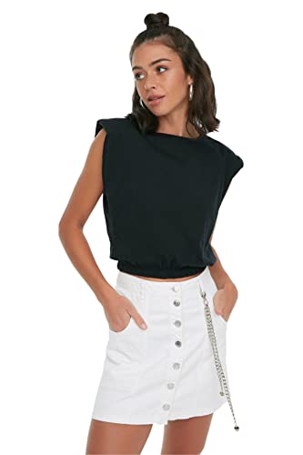 TRENDYOL Damen Trendyol Card Crop Knitted T-shirt T Shirt, Schwarz, M EU von TRENDYOL