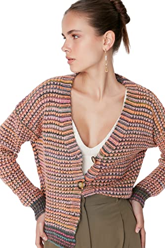 TRENDYOL Damen Trendyol Women's Regular Fit V-neck Knitwear Cardigan Pullover, Merhfarbig, L EU von TRENDYOL