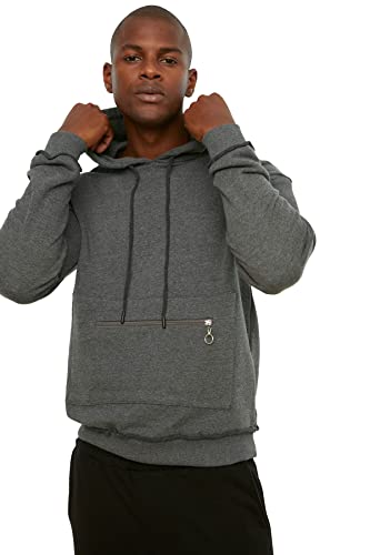 Trendyol Anthrazit-Männer mit Kapuze mit Kapuze mit Kapuze mit regulärem Sweatshirt, Anthrazit, von TRENDYOL