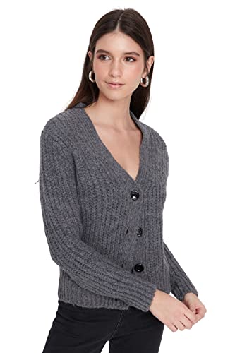 Trendyol Anthrazit stricken detaillierte Strickwaren-Strickjacke, Anthrazit, von TRENDYOL