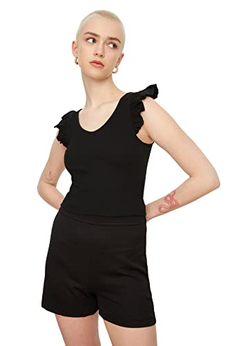 Trendyol Damen Flyillierte Gestrickte Bluse Blouse, Schwarz, XS EU von TRENDYOL