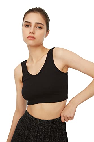 Trendyol Damen V-neck Crop Gestrickter Bustier, Schwarz, L EU von TRENDYOL