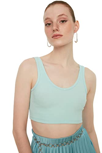 Trendyol Damen V-neck Crop Gestrickter Bustier, Mint, S EU von TRENDYOL