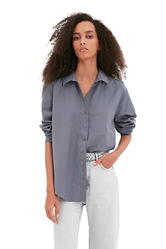 TRENDYOL Damen Verlieren Passhemd Shirt, Anthracite, 34 EU von TRENDYOL