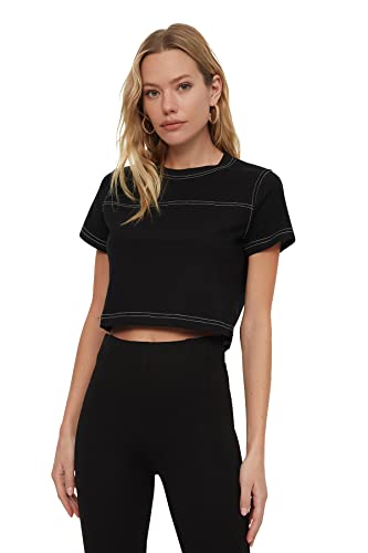 Trendyol Damen Crop Gestricktes T-shirt T Shirt, Schwarz, S EU von TRENDYOL