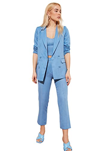 TRENDYOL Damen Blå knap detaljeret boble jakke Trendyol Blue Button Detailed Blazer Jacket Blue , Blau, 42 EU von TRENDYOL