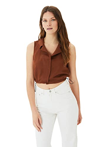 Trendyol Brown Jacket-Kragen-Ernte-Weberei-Bluse, braun, von TRENDYOL