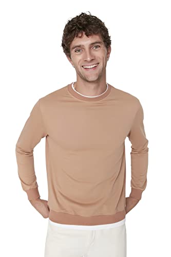 Trendyol Camel Erkek Basic Stichprobe Sweatshirt, Kamel, von TRENDYOL