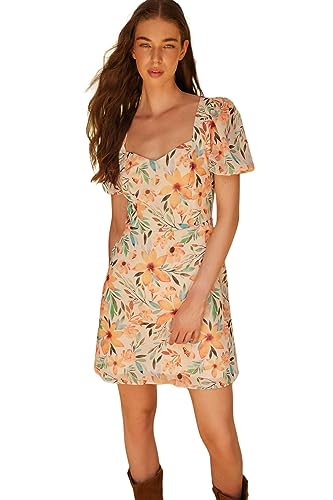 Trendyol Damen, Normale Passform Mini A-Linie Regular Fit Gewebtes Kleid, Natur, 42 von TRENDYOL