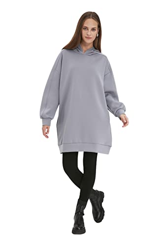 Trendyol Damen, schlicht, Normale Passform, mit Kapuze, gestrickt Sweatshirt, grau, 36 von TRENDYOL