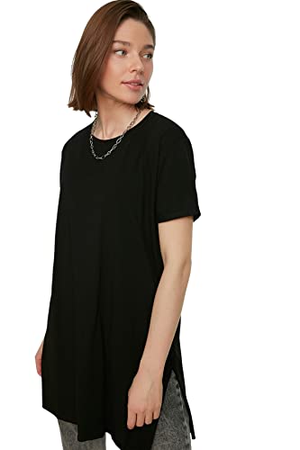 Trendyol Damen 100% Baumwolle Bike Collar Gestricktes T-shirt T Shirt, Schwarz, L EU von TRENDYOL