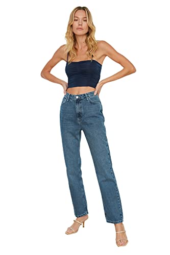Trendyol Damen 100% Bio-baumwoll-hohe Taille-bootcut-jeans Jeans, Blau, 36 EU von TRENDYOL