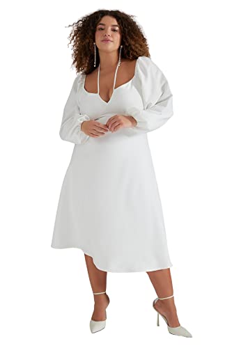 Trendyol Damen A-line Relaxed fit Woven Plus Size Dress Kleid, White, 48 von TRENDYOL