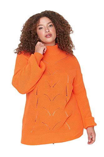 Trendyol Damen Ajouré Pullover, Rundhalsausschnitt, regulär, Übergröße Sweatshirt, Orange, XXX-Large von TRENDYOL