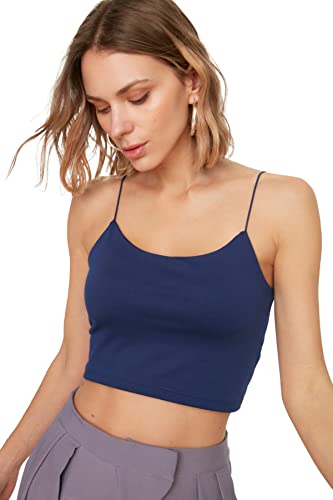 Trendyol Damen Aufhänger Crop Gestrickter Grundlegender Athlet T Shirt, Navy, L EU von TRENDYOL