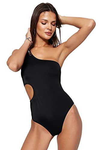 TRENDYOL Damen Badeanzug, Einfarbig Bademode, Schwarz, 36 von TRENDYOL