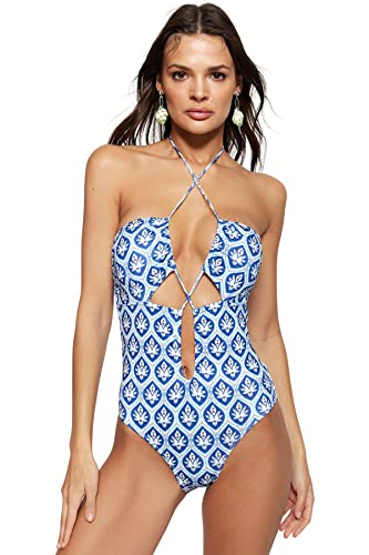 Trendyol Damen Badeanzug mit Tiermuster Bademode, Blau-Mehrfarbig, 64 von TRENDYOL