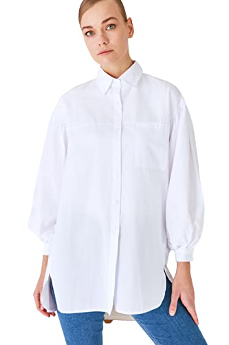 Trendyol Damen Ballonarm Hinter Langem Mobilen Detaillierten Grundlegenden Gewebten Hemd Shirt, Weiß, 38 EU von TRENDYOL