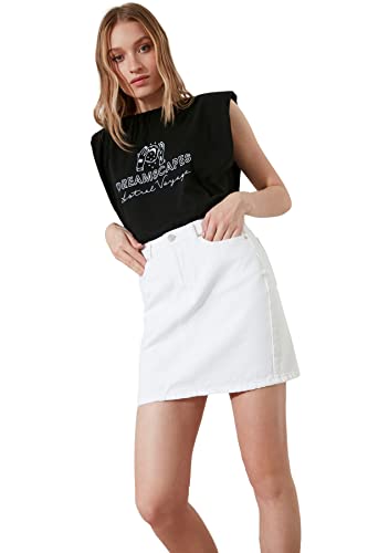 Trendyol Damen Basic Mini Denim Skirt, Weiß, 40 EU von TRENDYOL