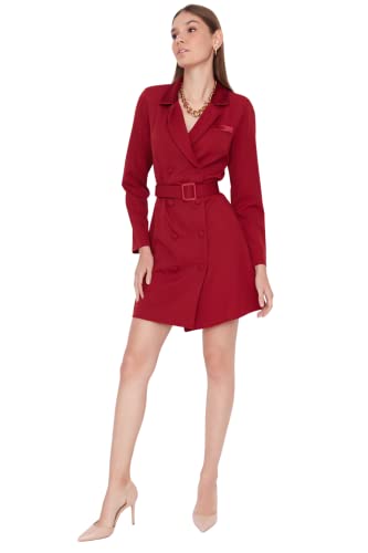 Trendyol Damen Basic Regular Fit Mini-Blazerkleid, Normale Passform, gewebtes Kleid, burgunderfarben, 36 von TRENDYOL