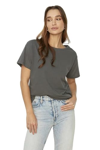 Trendyol Damen Basic Regular Standard U-Boot-Ausschnitt Knit T-Shirt Hemd, anthrazit, Small von TRENDYOL