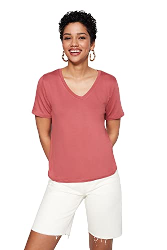 Trendyol Damen Basics Regular Basic V-Ausschnitt Knit T-Shirt Hemd, Dusty Rose, S von TRENDYOL