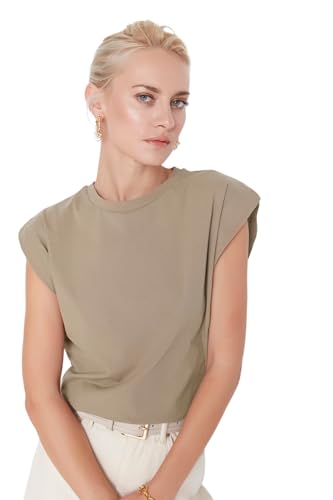 TRENDYOL Damen Basics Regular Fit Basic Rundhals Strick-t-Shirt Hemd, Braun, M von TRENDYOL