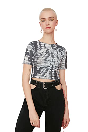 Trendyol Damen Batik Muster Crop Gestrickte Bluse Blouse, Anthracite, L EU von TRENDYOL