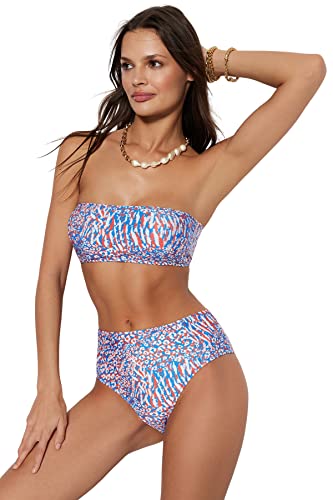 Trendyol Damen Bikini-Set mit Tiermuster Bademode, Blau/Mehrfarbig, 42 von TRENDYOL