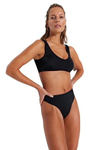 Trendyol Damen Bikinihose mit hoher Taille Bademode, Schwarz, 60 von TRENDYOL