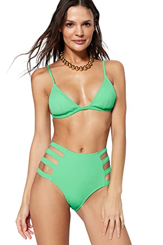 Trendyol Damen Bikinihose mit hoher Taille Bademode, grün, 42 von TRENDYOL