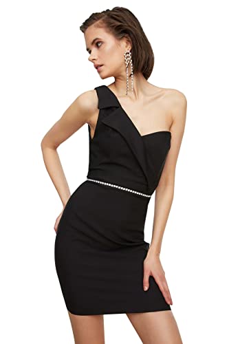Trendyol Damen Black Collar Detailed Cocktail Dress, Schwarz, 36 EU von TRENDYOL