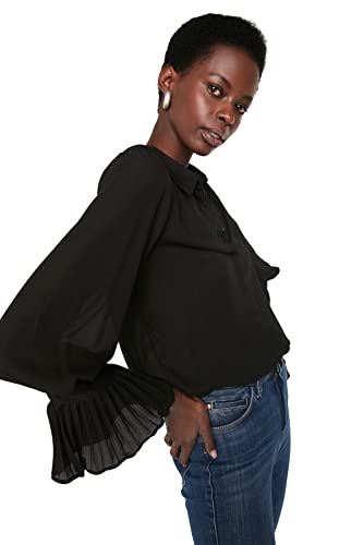 Trendyol Damen Black Petite Arm Detailliertes Hemd Shirt, Black, 32 von TRENDYOL