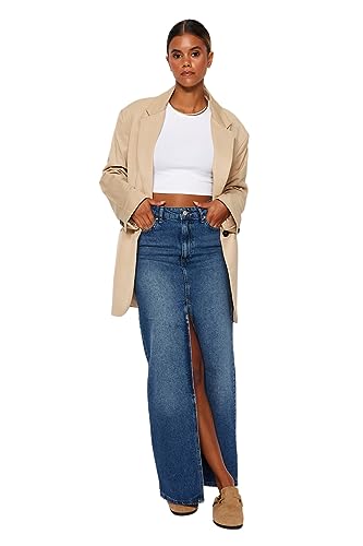 Trendyol Damen Blue Slit Maxi Denim Twoaw24et00058 Skirt, Blau, 42 EU von TRENDYOL