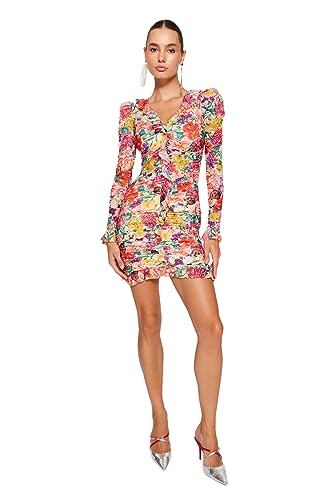 Trendyol Damen Blumen Mini Lange Ärmel Cocktail Tailliert Kleid von TRENDYOL