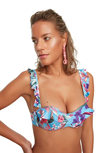 Trendyol Damen Blumenmuster Gefügter Rüschen Balenx Bikini-top Bikini Top, Lila, 44 EU von TRENDYOL