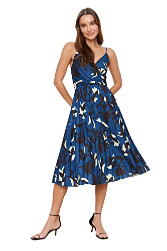 TRENDYOL Damen Blumenmuster Gestricktes Kleid Dress A-Linie, Mehrfarbig, L von TRENDYOL