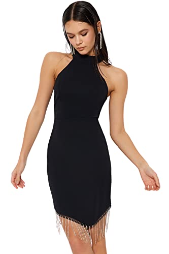 Trendyol Damen Bodycon Fitted Woven Dress Kleid, Black, 34 von TRENDYOL