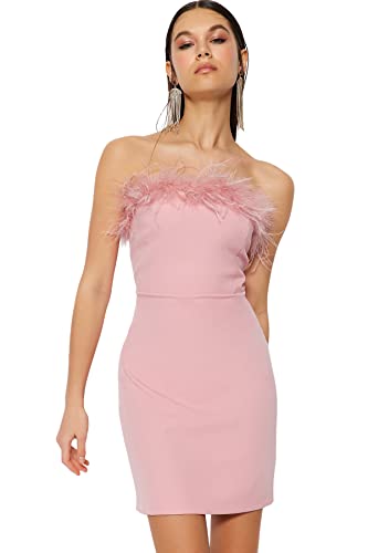 Trendyol Damen Bodycon Fitted Woven Dress Kleid, Pink, 38 von TRENDYOL