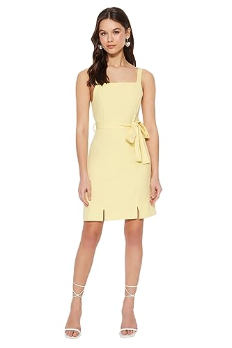 Trendyol Damen Bodycon Regular fit Woven Dress Kleid, Yellow, 34 von TRENDYOL