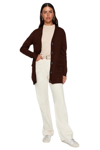 Trendyol Damen Cardigan-Brown-Regular fit Pullover, M von TRENDYOL
