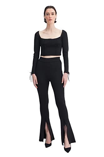Trendyol Damen Damenhose mit hoher Taille und ausgestelltem Bein Hose, Schwarz, 38 von TRENDYOL