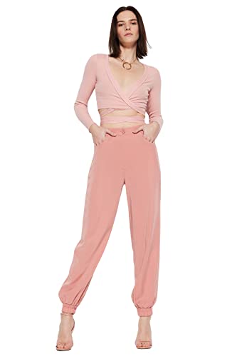 Trendyol Damen Damenhose mit hoher Taille und elastischem Bündchen Hose, Getrocknete Rose, 38 von TRENDYOL