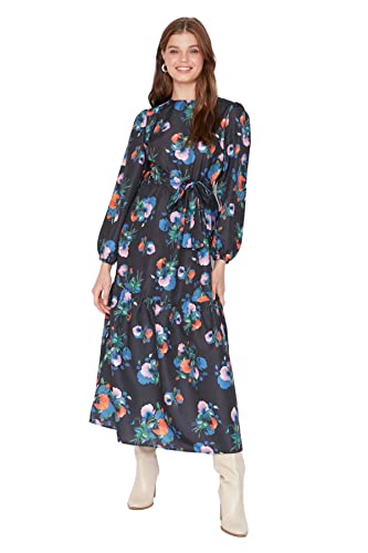 Trendyol Damen Design Regular Standard Rundhalsausschnitt Webstoff Kleid, Schwarz, 42 von TRENDYOL