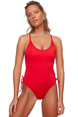 Trendyol Damen Detailed Binding Oil Eyelet One Piece Swimsuit, Rot, 40 EU von TRENDYOL