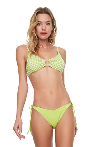 Trendyol Damen Drawstring Connected V Cut With Low Waist Bikini Bottoms, Grün, 40 EU von TRENDYOL