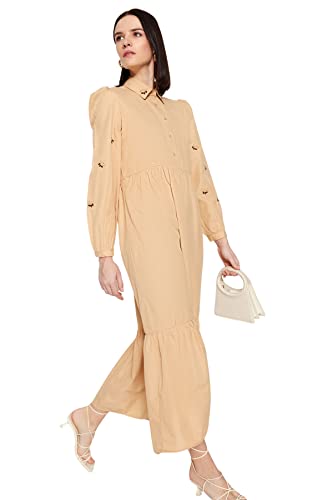 Trendyol Damen Mini Wrapover Regular Dress Kleid-Braun-Basic, Camel, s von TRENDYOL