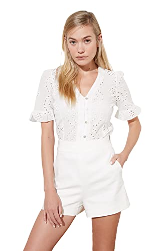 Trendyol Damen Ecru Brodel Button Blouse, Ecru, 36 EU von TRENDYOL